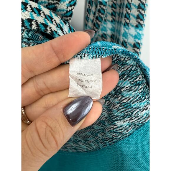 Ming Wang Aqua Blue Houndstooth Knit Blazer Jacket Women’s L Stretch Workwear - Picture 9 of 9